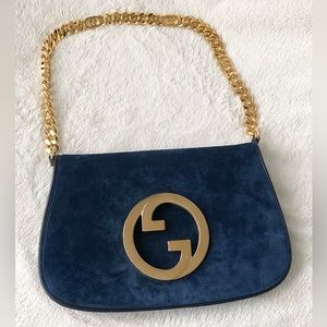 Authentic Gucci Blondie Suede Roxy/Calf Blue Bag